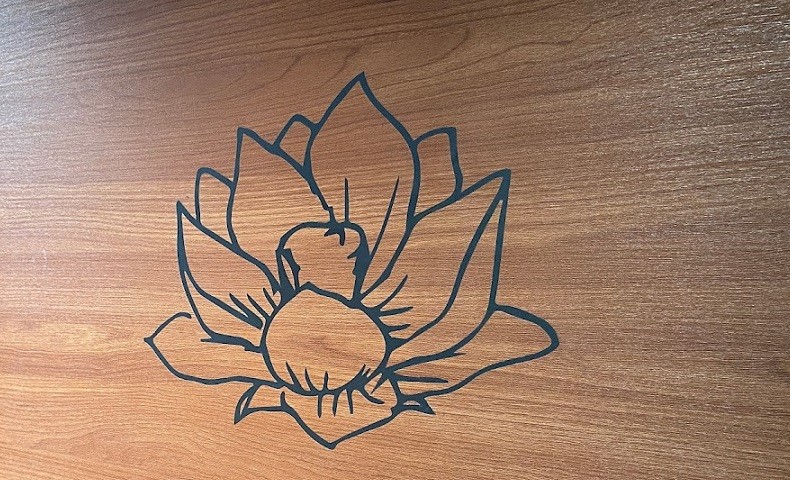 ドアに描かれた蓮の花